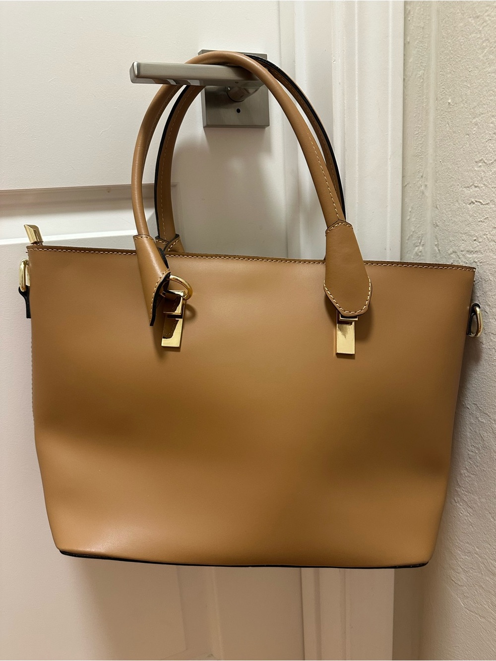 Neiman Marcus Camel Tan Structured Leather Shoulder Tote - Picture 2 of 9